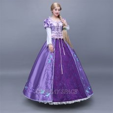 Photo3: Tangled Disney Anime Rapunzel Dress Cosplay Costume (3)