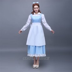 Photo1: Beauty And The Beast Belle Princess Maid Dress Cosplay Costume (1)