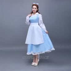 Photo3: Beauty And The Beast Belle Princess Maid Dress Cosplay Costume (3)