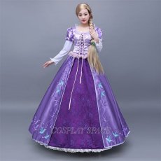 Photo1: Tangled Disney Anime Rapunzel Dress Cosplay Costume (1)